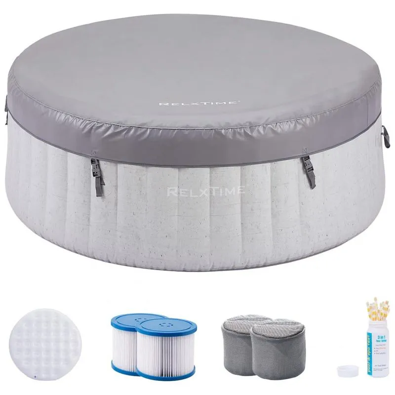 Spa Inflável Hidromassagem Para 2 Pessoas Com 120 Jatos, Assentos E Tampa, Relxtime, Cinza