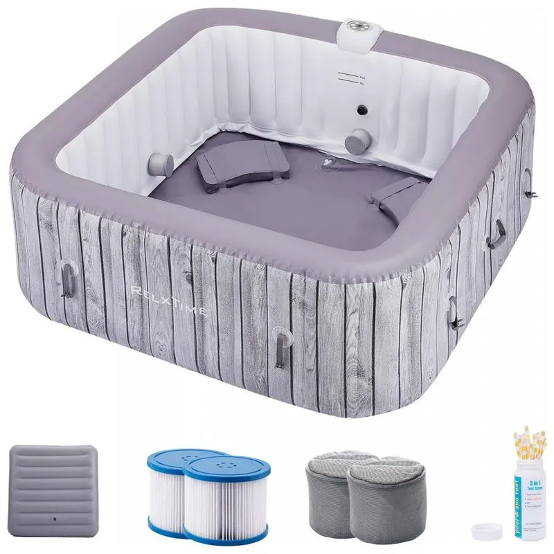 Spa Inflável Hidromassagem Para 6 Pessoas Com 130 Jatos, Bomba De Aquecimento, Relxtime, Cinza