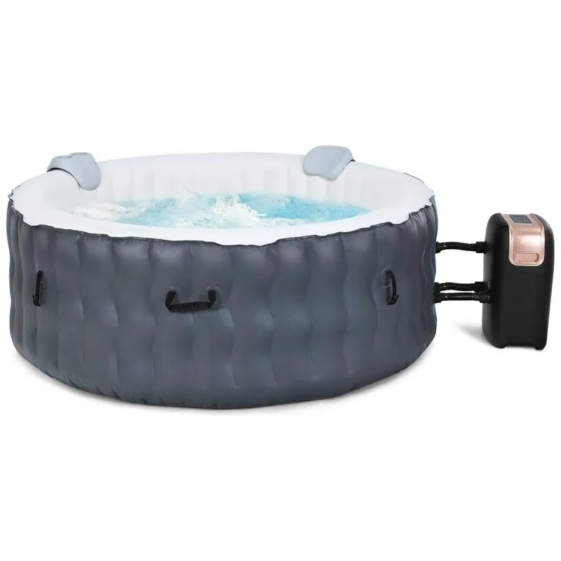 Spa Inflável Hidromassagem Para 4 Pessoas Com 108 Jatos, Tampa E Bomba De Ar, Gymax, Cinza