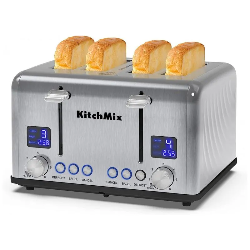Torradeira Elétrica De 4 Fatias Em Aço Inoxidável E Temporizador Lcd, 110v 1650w, Kitchmix, Prata