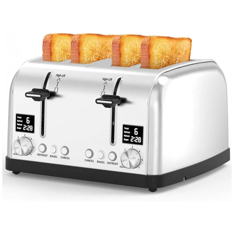 Torradeira De 4 Fatias Com 6 Níveis De Tostagem Reguláveis E Controle Duplos, 110v 1800w, Lainsten, Branca