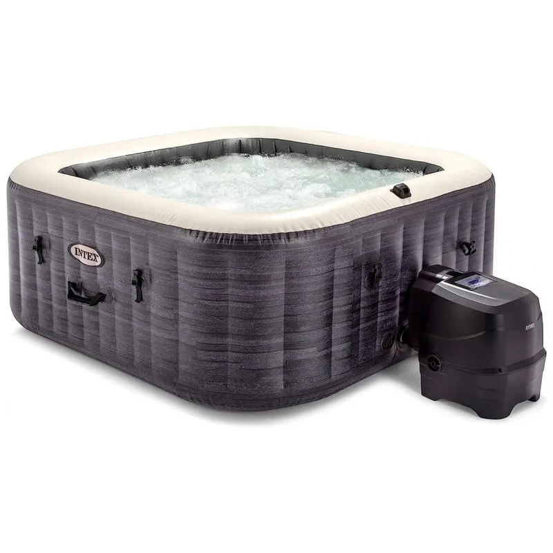 Spa Inflável Hidromassagem Para 4 Pessoas Com 170 Jatos De Bolhas E Bomba Aquecedora, Intex 28449ep, Cinza