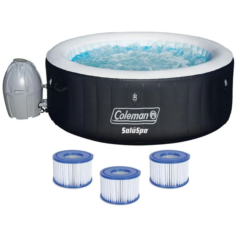 Spa Inflável Hidromassagem Para 4 Pessoas Com 60 Jatos, Tampa, Bomba, Coleman 13804 Bw, Preto