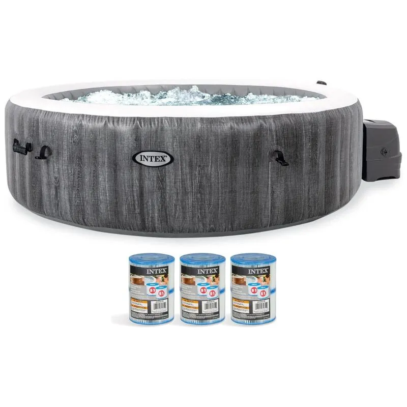 Spa Inflável Hidromassagem Para 6 Pessoas Com 6 Refis De Filtro, Intex Purespa Greywood, Cinza