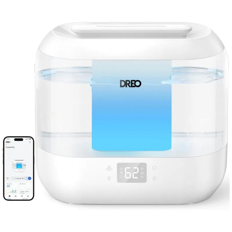 Umidificador Ultrassônico Para Quarto 4l Com Luz Noturna, Display Led E Controle De Voz App, Dreo Hm311s, Branco