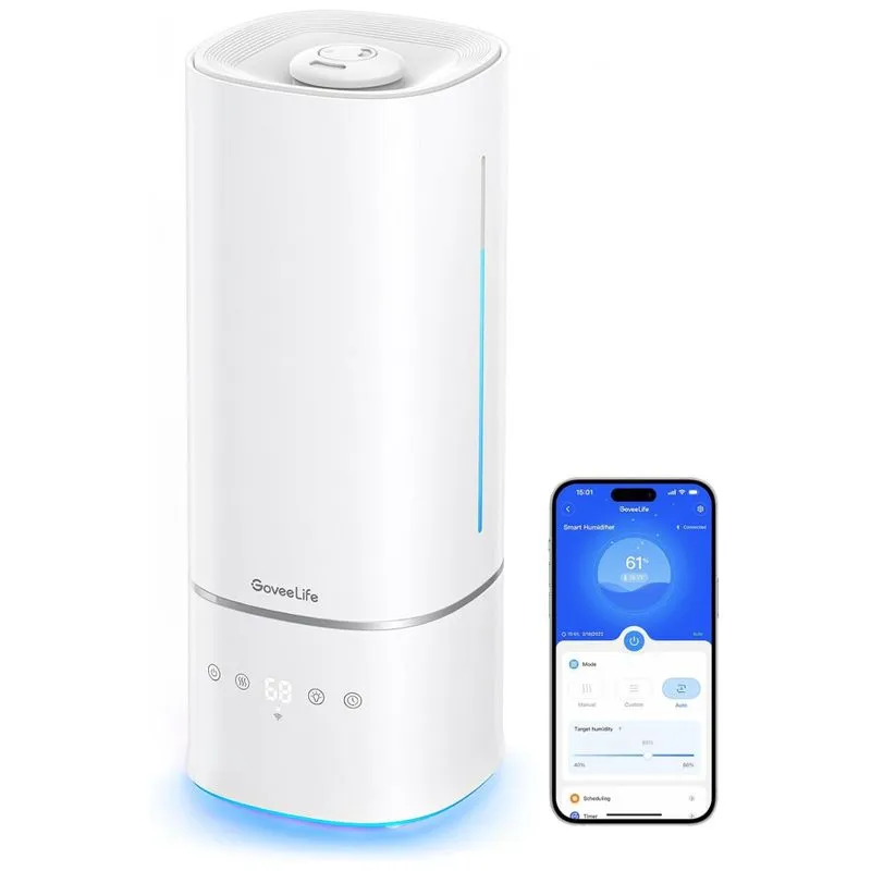 Umidificador Para Ambientes Grandes 6l Com Bicos Duplos De Rotação 360 E Até 60 Horas, Goveelife H7142, Branco
