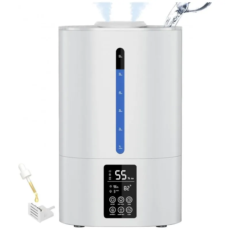 Umidificador Para Quarto Grande 6l Com Névoa Ajustável E Bico 360, Coolfiqu, Branco
