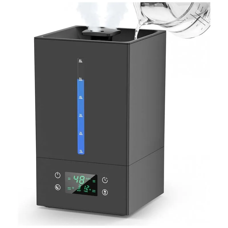 Umidificador Para Quartos Grandes 6l Com Difusor De Óleos Essenciais, Spray Duplo Giratório 360 E Desligamento Automático, Woaedmby Eh01a, Preto