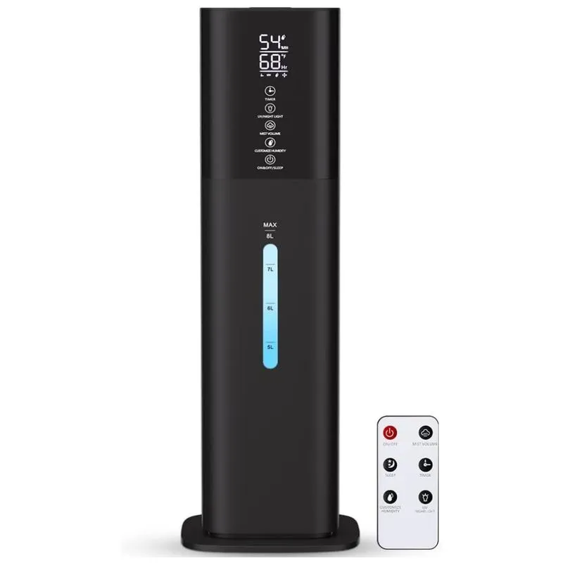 Umidificador Ultrassônico Para Quarto Grande 8l Com 7 Opções De Cores, 3 Velocidades, Silencioso E Bico 360, Hos, Preto