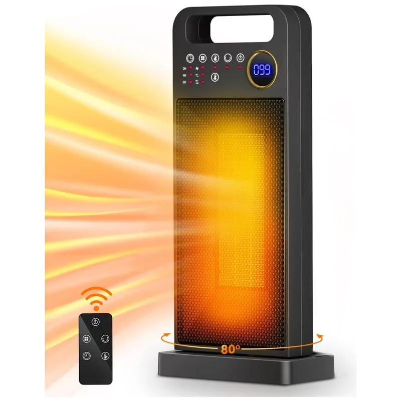 Aquecedor Elétrico Portátil Com Termostato, Oscilação 80, 5 Modos E Temporizador, 110v 1500w, Merloly, Preto