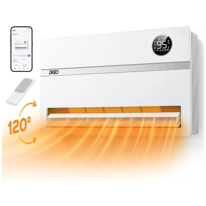Aquecedor Elétrico De Parede Inteligente Com Oscilação Vertical 120, Termostato Digital E Controle Remoto, Dreo Wh719s, Branco