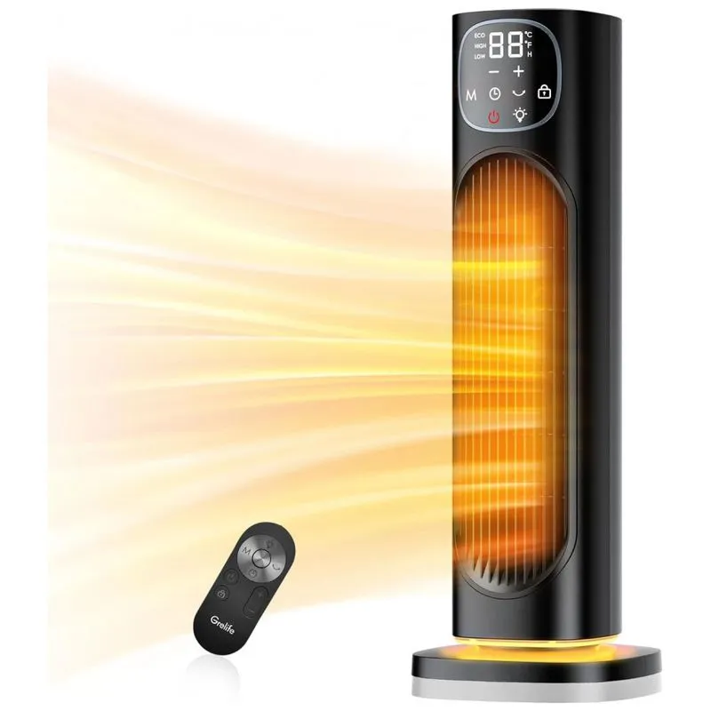Aquecedor Elétrico Com Luz Noturna, Controle Remoto, Proteção Contra Tombamento E Superaquecimento, 110v 1500w, Grelife, Preto