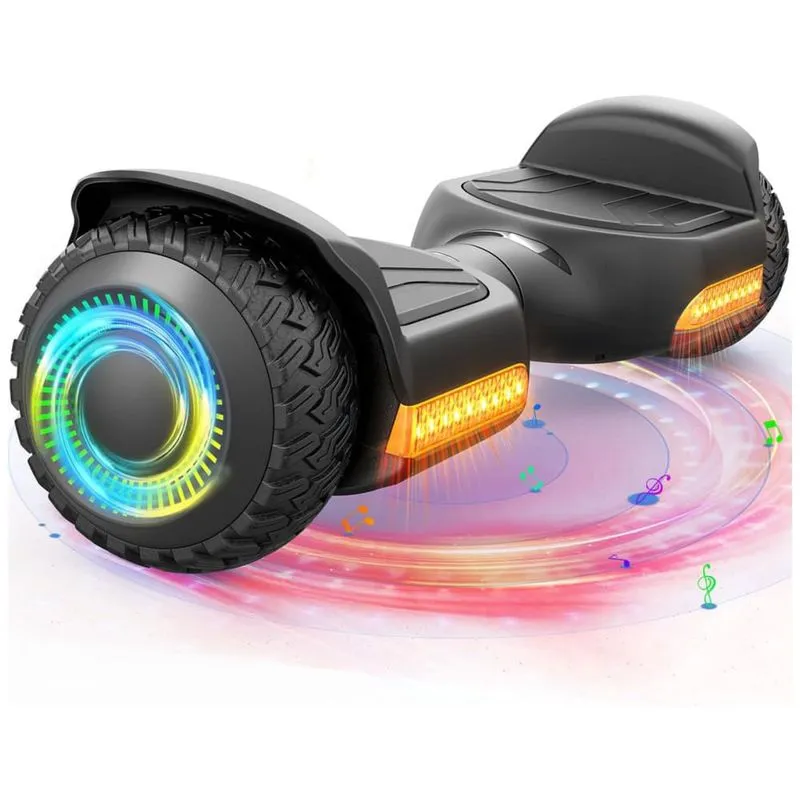 Hoverboard Elétrico Motor 500W com Luzes LED e Bluetooth, para Crianças de 6 a 12 Anos, Gyroor, Preto