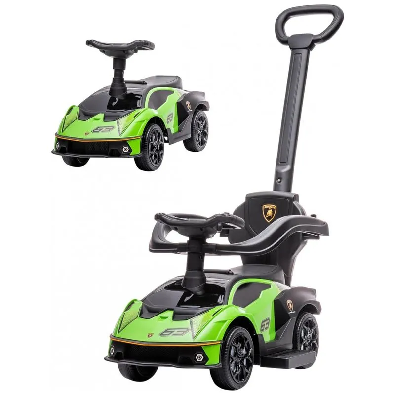 Carrinho De Passeio Infantil 2 Em 1 Com Buzina, Som Do Motor E Volante, Aosom, Verde