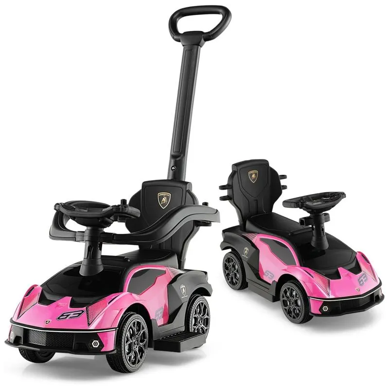 Carrinho De Passeio Infantil Com Alça De Empurrar, Guarda Corpo Removível E Som De Buzina Para Crianças Até 25kg, Honey Joy Lamborghini, Rosa