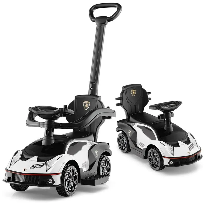 Carrinho De Passeio Infantil Com Alça De Empurrar, Guarda Corpo Removível E Som De Buzina Para Crianças Até 25kg, Honey Joy Lamborghini, Branco