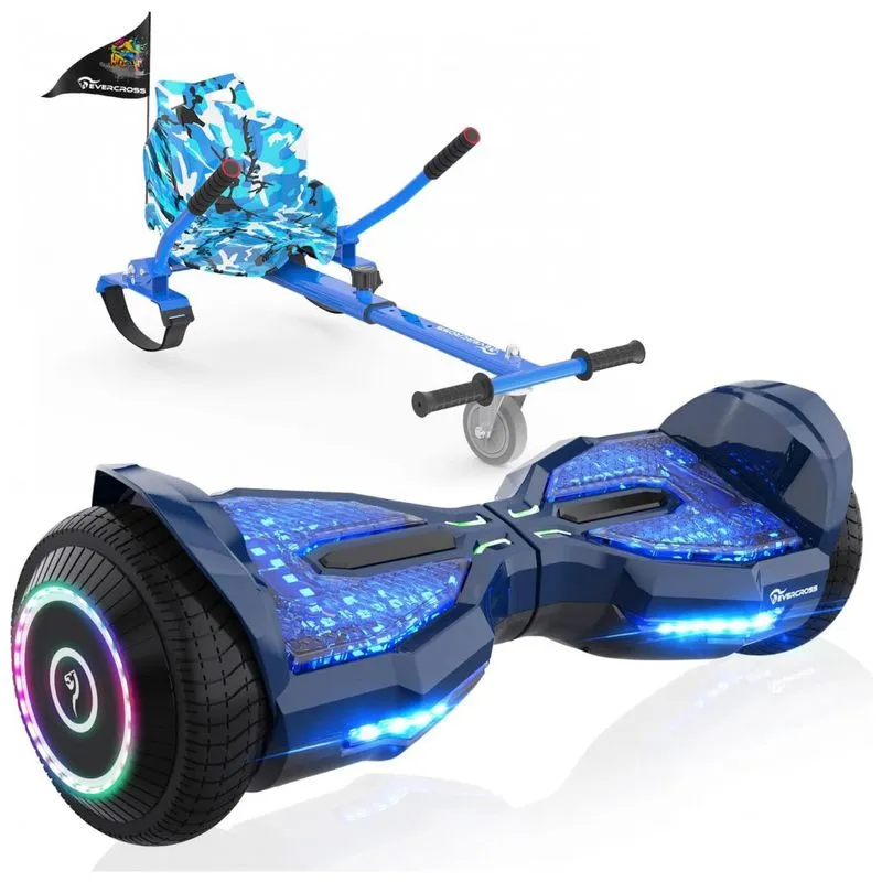Hoverboard Elétrico Com Fixação De Assento, App, Auto Equilíbrio E Bluetooth, Evercross, Azul