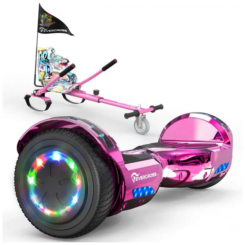Hoverboard Elétrico Com Fixação De Assento, App, Auto Equilíbrio E Bluetooth, Evercross J5, Rosa E Preto