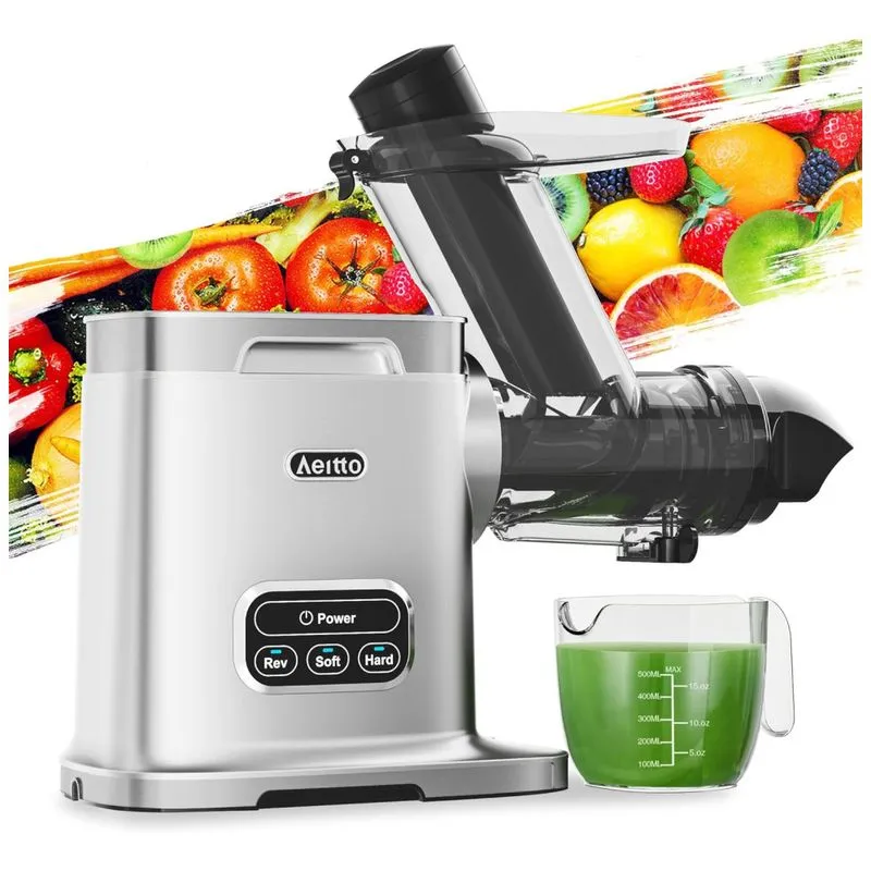 Espremedor De Frutas Com Grande Capacidade, Alto Rendimento, 2 Modos E Fácil De Limpar, 150w, Aeitto, Prata