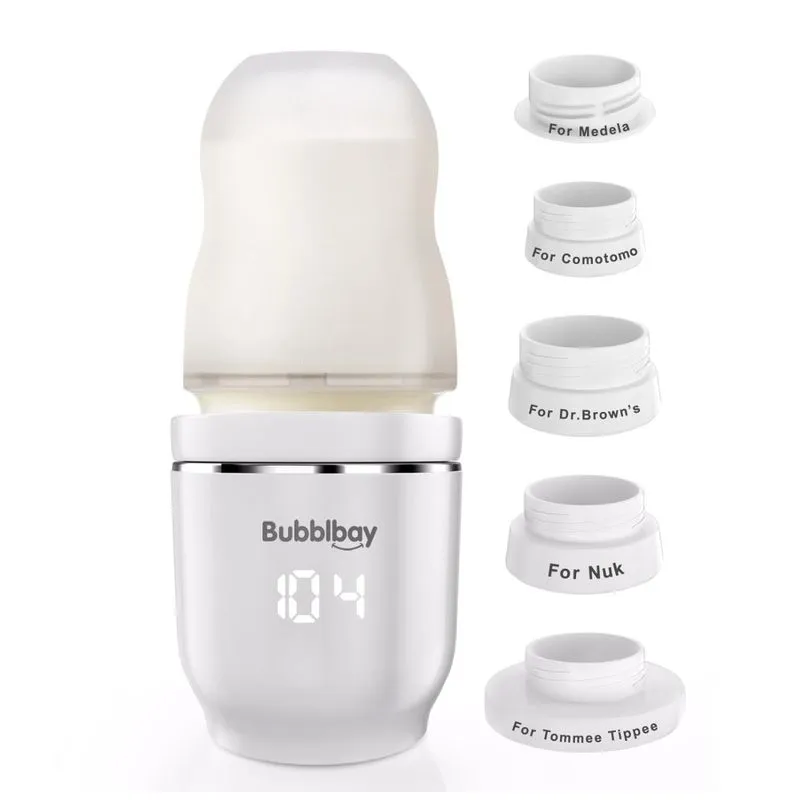 Aquecedor De Mamadeiras Com Termostato Digital E 5 Adaptadores, Bubblbay, Branco