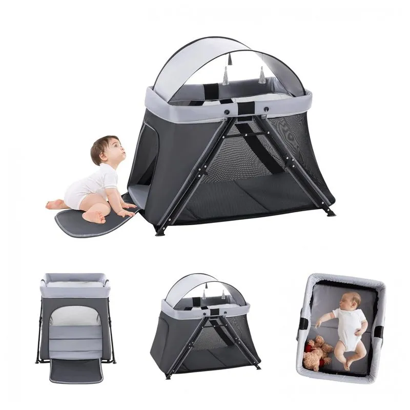 Cercadinho Para Bebê Dobrável Com Colchão Macio Para Crianças Até 20kg, Boyro Baby, Preto