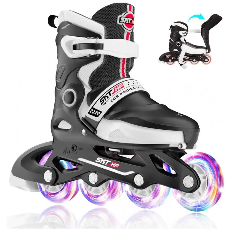 Patins Infantil Regulável Com 4 Rodas Iluminadas, Tam Br 34 A 37, Skt Hp, Branco