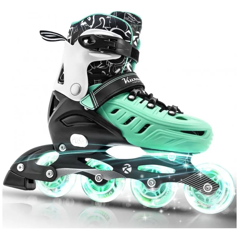 Patins Regulável e Ajustável para Jovens e Adultos, com Rodas Iluminadas, Tam BR 37 a 40, Kuxuan, Verde 110v