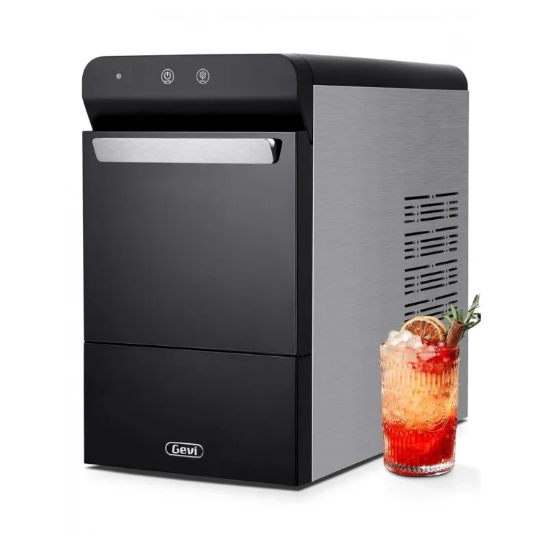 Máquina De Gelo Em Aço Inoxidável Com Capacidade Para 13,6 Kg Em 24h E Painel Digital, 110v 360w, Gevi Household V20, Preta
