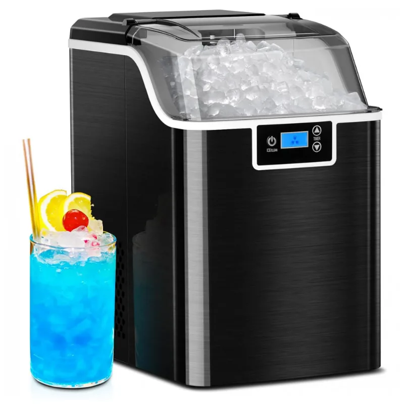 Máquina De Gelo Em Aço Inoxidável Com Capacidade Para 20 Kg Em 24h, Autolimpeza, Temporizador E Painel Digital, 110v, Xbeauty, Preta