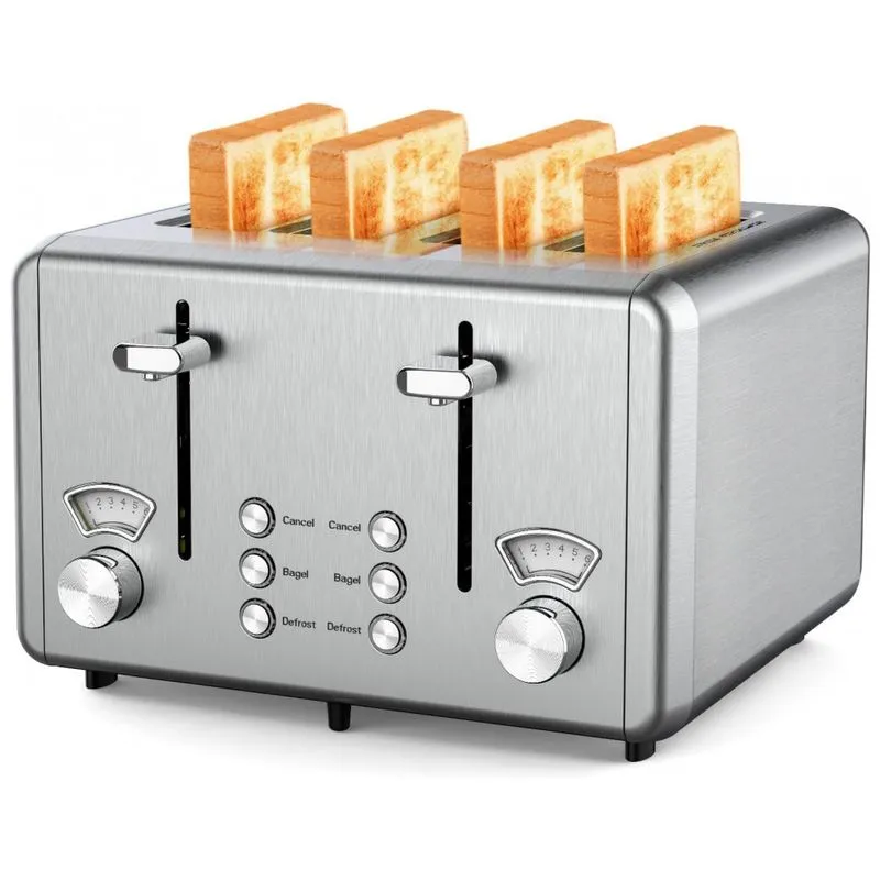 Torradeira Elétrica 4 Fatias Em Aço Inoxidável Com 6 Configurações De Tostagem,
