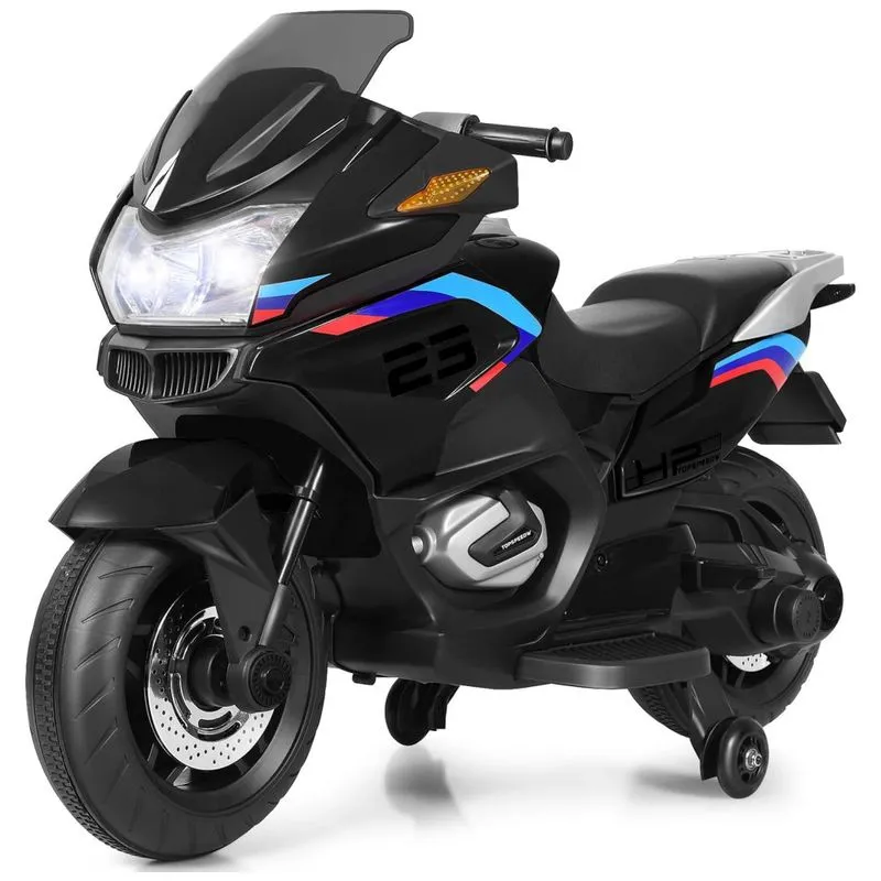Moto Elétrica Infantil A Bateria 12v Com Rodas De Treinamento E Luz Led, Honey Joy, Preta