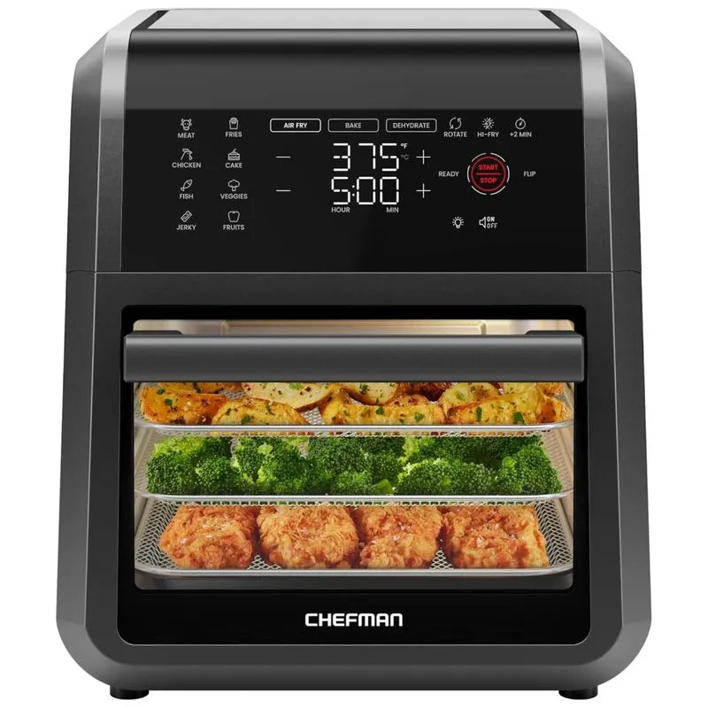 Forno Fritadeira Airfryer 6 Em 1 Com 12 Predefinições, Rotisserie E Desidratador, 110v 1700w, Chefman, Preto