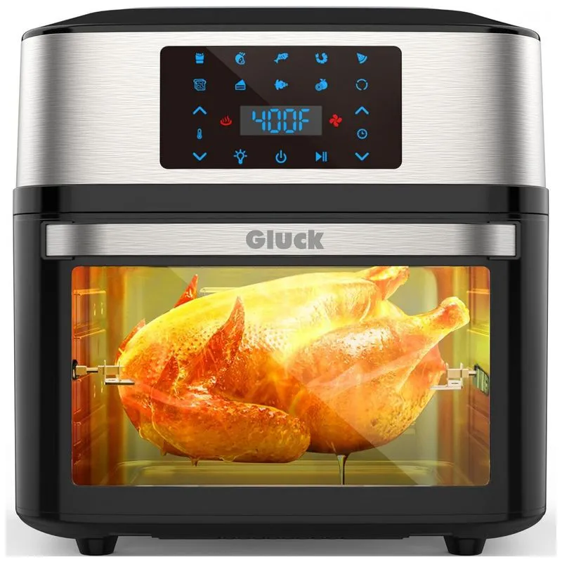 Forno Fritadeira Elétrica Air Fryer 20 Litros 10 Em 1 Com Janela De Cozimento Visível, 110v 1800w, Gluck, Preta