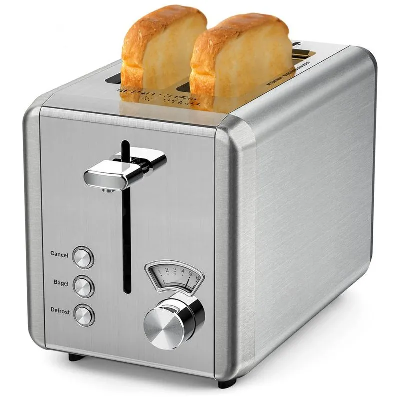 Torradeira Elétrica 2 Fatias Em Aço Inoxidável Com Slot Largo, 6 Configurações De Tostagem E Bandeja De Migalhas Removível, 850w, Whall, Prata