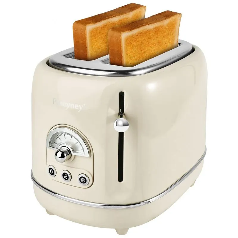 Torradeira Elétrica Retrô 2 Fatias Em Aço Inoxidável Com 6 Configurações De Tostagem E Bandeja De Migalhas Removível, 850w, Pateyney, Creme