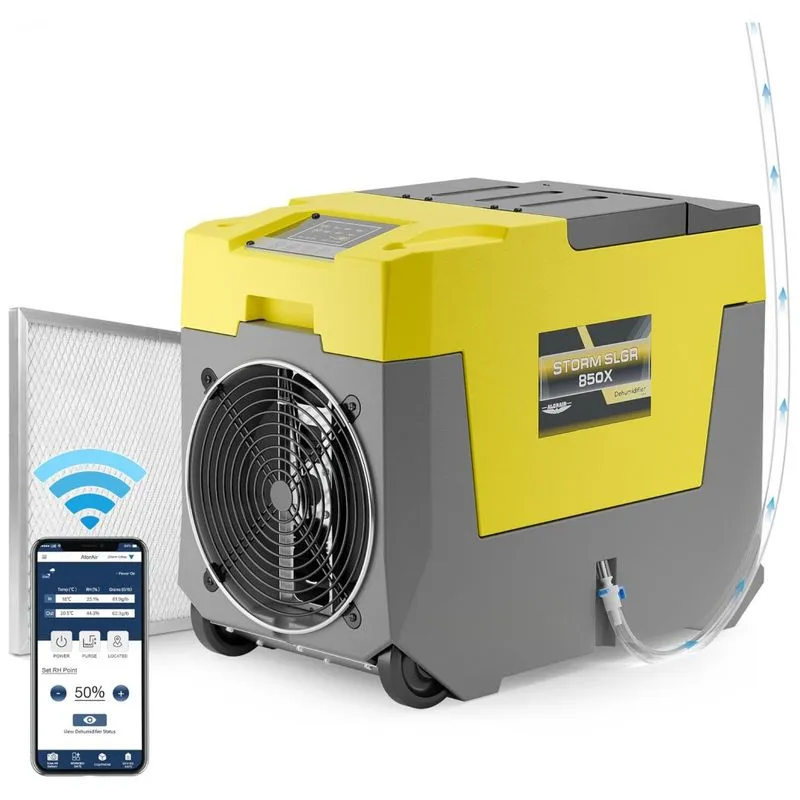 Desumidificador Comercial Inteligente Com Controle Wi-fi E Mangueira Para Ambiente Amplo, Alorair, Amarelo