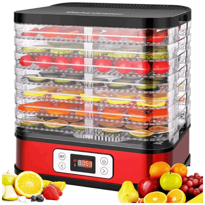 Desidratador De Alimentos Com 8 Bandejas E Temporizador Digital, 400w, Coocheer, Vermelho
