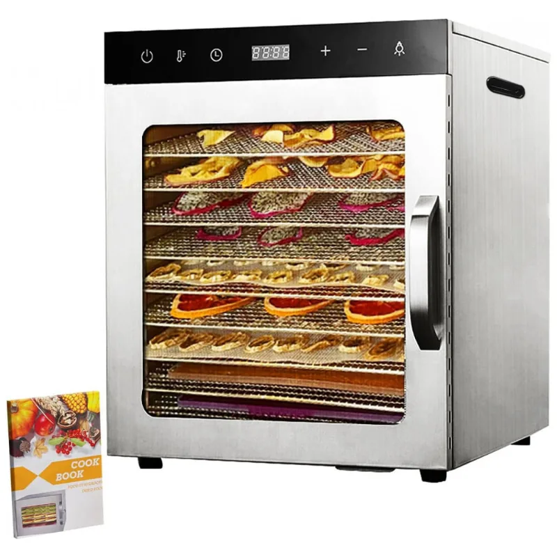 Desidratador De Alimentos Elétrico Com 10 Bandejas Em Aço Inoxidável E Controle De Temperatura, 800w, Smarteck, Prata