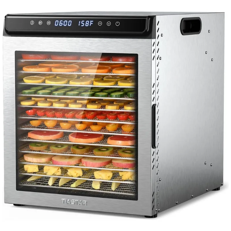 Desidratador De Alimentos Em Aço Inoxidável Com 12 Bandejas, Temporizador 72h E Controle De Temperatura, 1300w, Tiastar, Prata