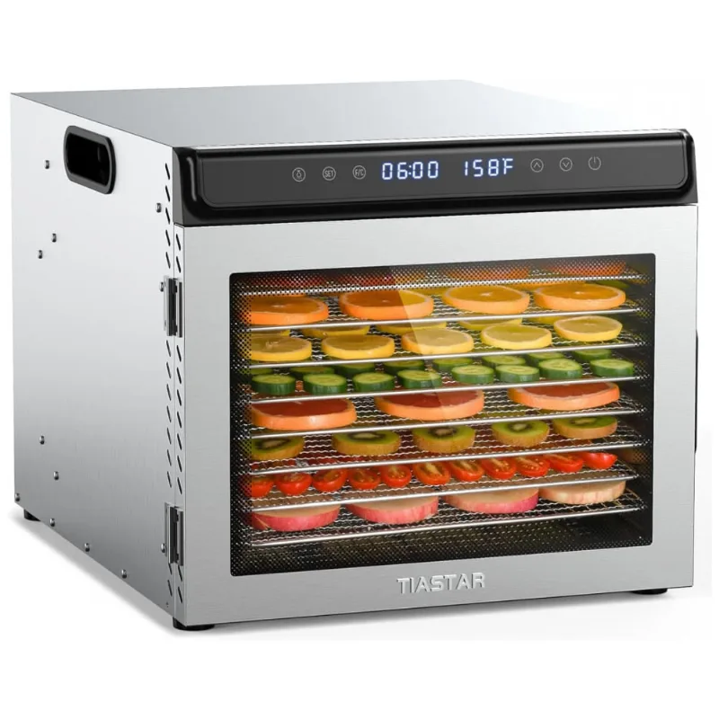 Desidratador De Alimentos Com 8 Bandejas Em Aço Inoxidável, Temporizador 72h E Controle De Temperatura, 850w, Tiastar, Prata