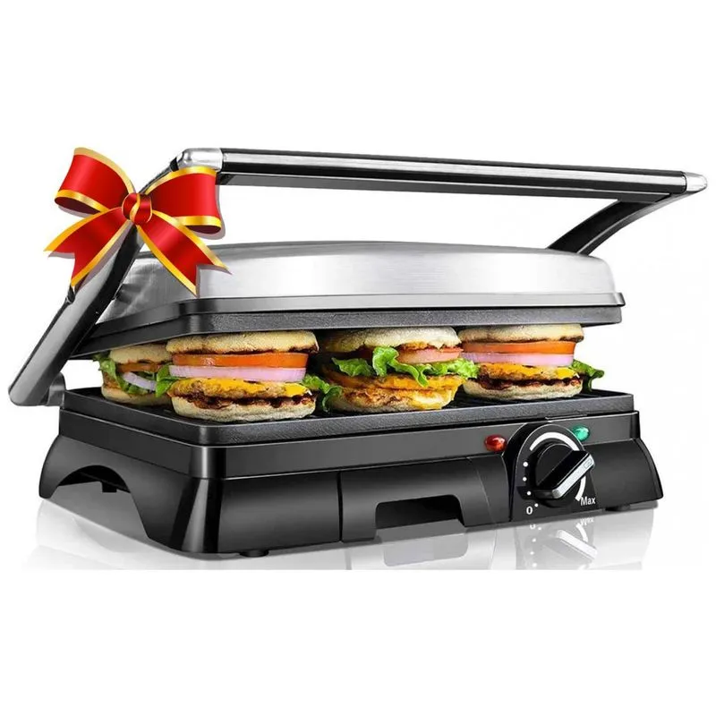 Sanduicheira E Grill Elétrico 3 Em 1 Com Controle De Temperatura, Abertura 180º E Bandeja Coletora Removível, 1400w, Aigostar, Prata