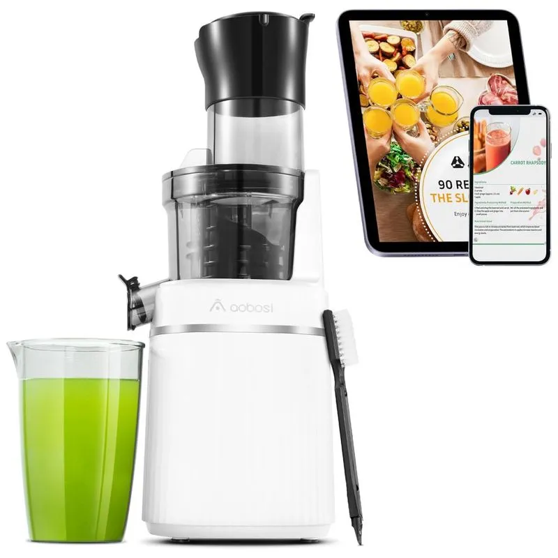 Centrífuga De Frutas 900ml De Mastigação Lenta Com Bocal De Alimentação Largo, Motor Silencioso E Função Reversa, 200w,110v, Aobosi, Branca