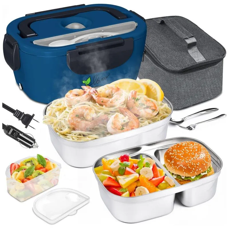Marmita Elétrica Portátil 3 Em 1, 1,5l Com 2 Fontes De Alimentação 12v Ou 110v E À Prova De Vazamento, 60w, Vovoir, Azul