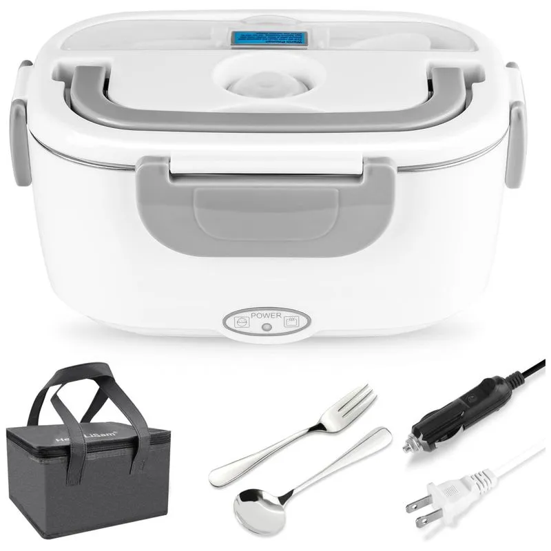Marmita Elétrica Portátil 2 Em 1, 1,5l Com Bolsa Para Transporte, Colher E Garfo, 12v Ou 110v, Henglisam, Cinza