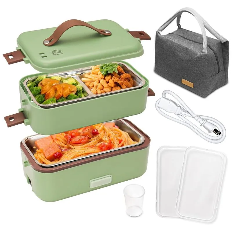 Marmita Elétrica Portátil 3 Em 1, 800ml Com 2 Camadas À Prova De Vazamento E Recipiente Removível De Aço Inoxidável, 110v, Pikapikap, Verde