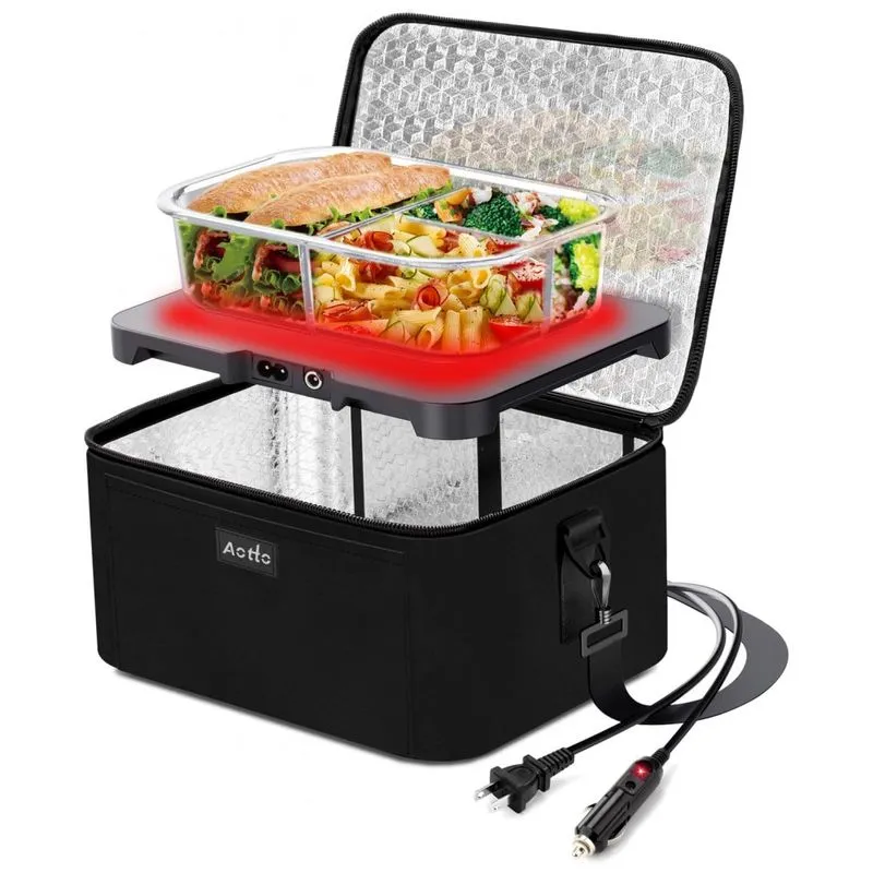 Marmita Elétrica Portátil 1,8l Para Cozinhar Ou Reaquecer Com 2 Fontes De Alimentação 12v Ou 110v, Aotto, Preta