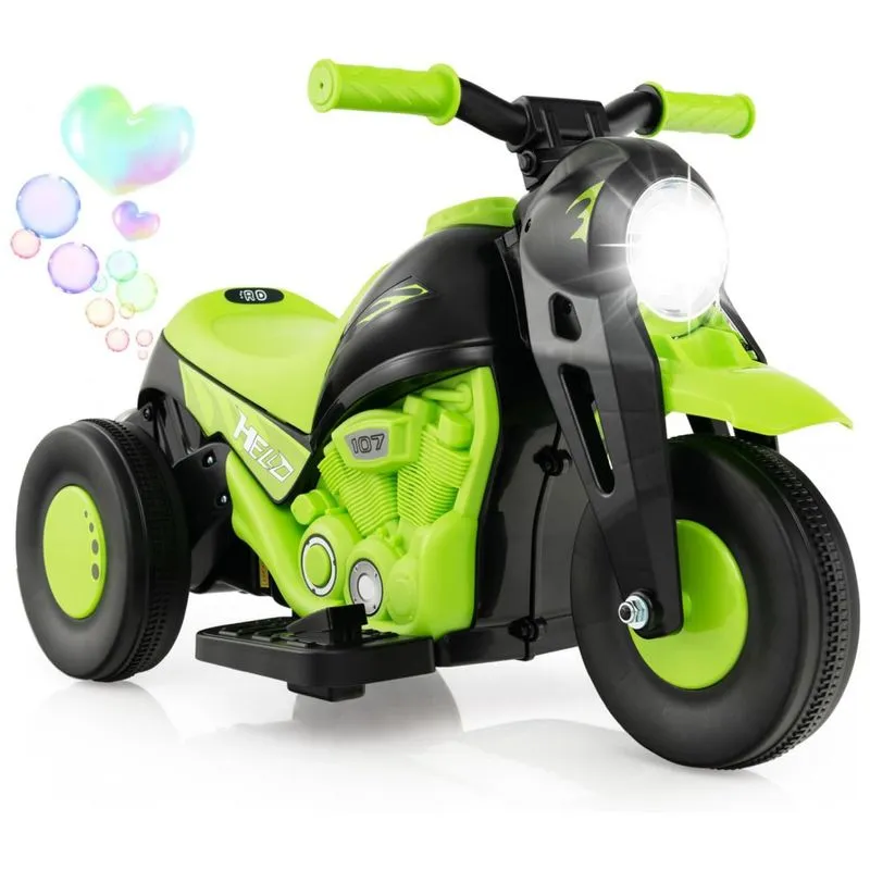 Moto Elétrica Triciclo Infantil Com Bolhas De Sabão, Música E Farol Led, 6v, Costzon, Verde
