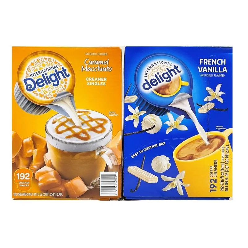 Creme Para Café Sabores French Vanilla E Caramel Macchiato, 2 Pacotes Com 192 Unidades, Delight