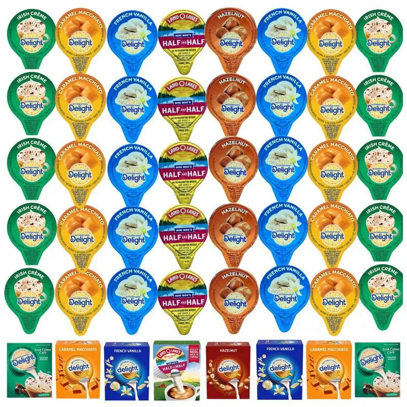 Creme Líquido Para Café Com 5 Sabores Variados, 50 Unidades No Total, Delight Mini E Land Laker&amp;amp,amp,#39,s Half