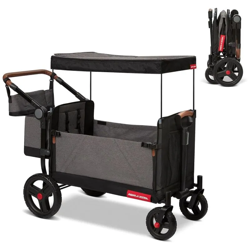 Carrinho De Passeio Vagão Dobrável Multifuncional Para Crianças, Radio Flyer, Cinza E Preto